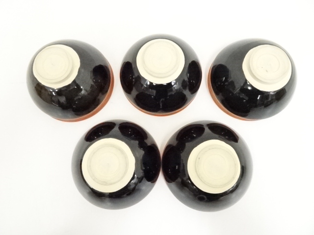 茶道具　瑞雲造　天目釉青海波　数茶碗　 10客　共箱　美品 道具 ] - 道具 京焼 瑞雲造 天目釉青海波茶碗10客（共箱） | ネット